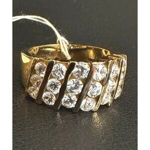 Sterling Silver Ring Rhinestone Channel Set 925 Gold Tone Statement READ